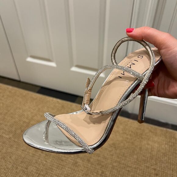 Simmi London ASOS samia barely there embellished heeled sandals in silver. - Picture 6 of 7